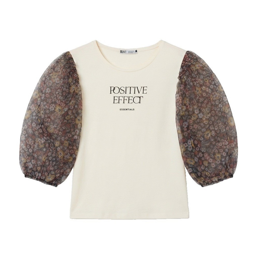 Zara Women’s M Cream Floral Puffed Balloon Sheer Sleeve Blouse Romantic Boho